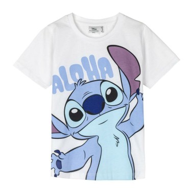 Maglia a Maniche Corte per Bambini Stitch Bianco